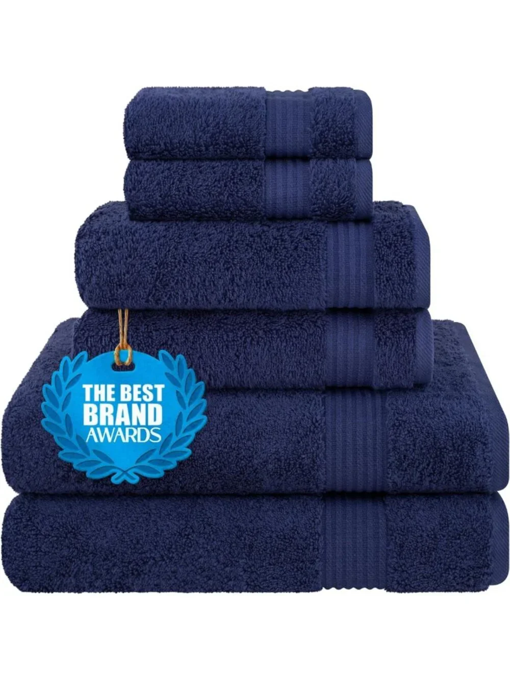 Soft Absorbent 100% Cotton Turkish Towel Set - Quick Dry, 6 Piece, Navy Blue